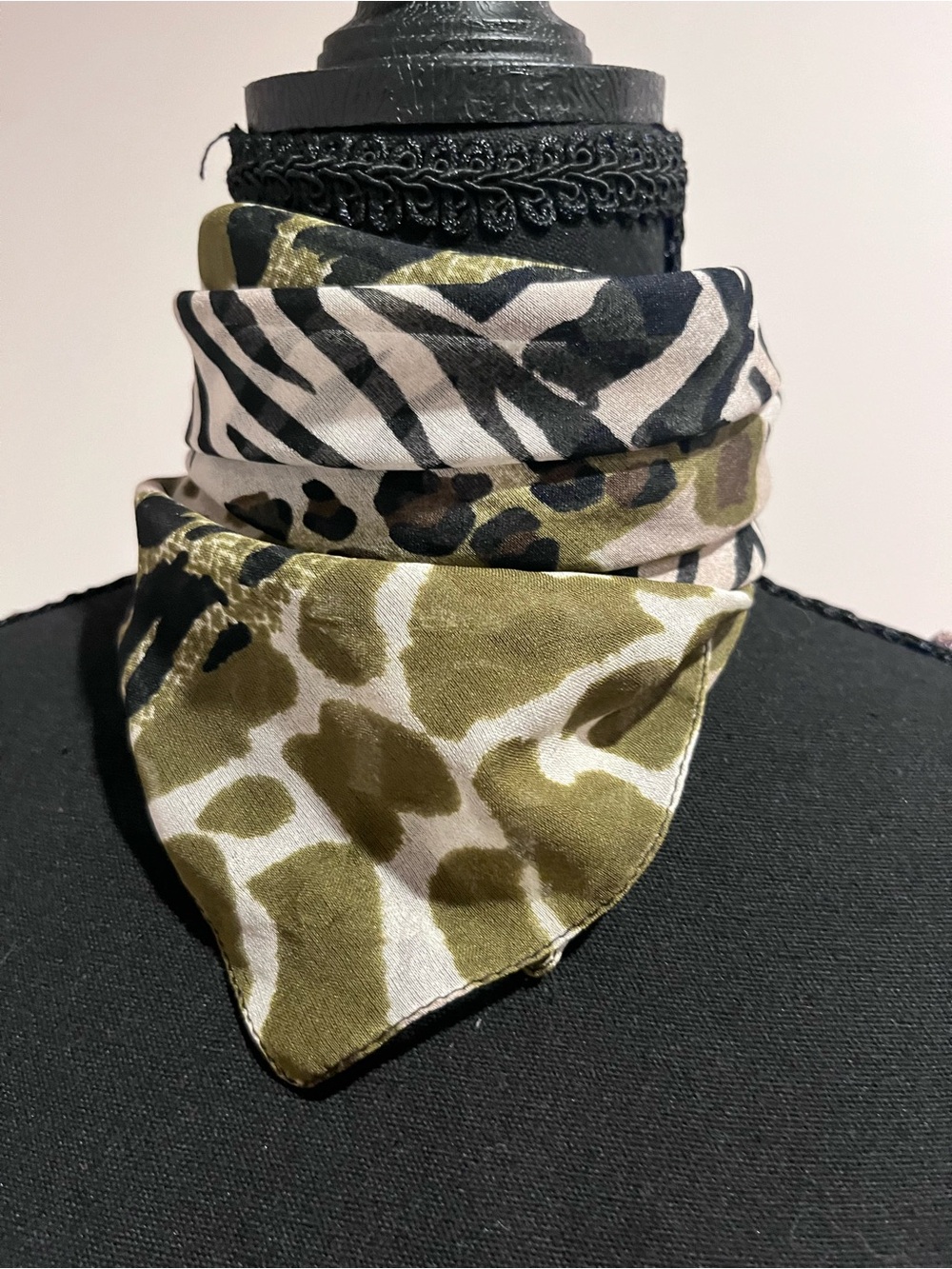 Olive Green Animal Print Neck Scarf